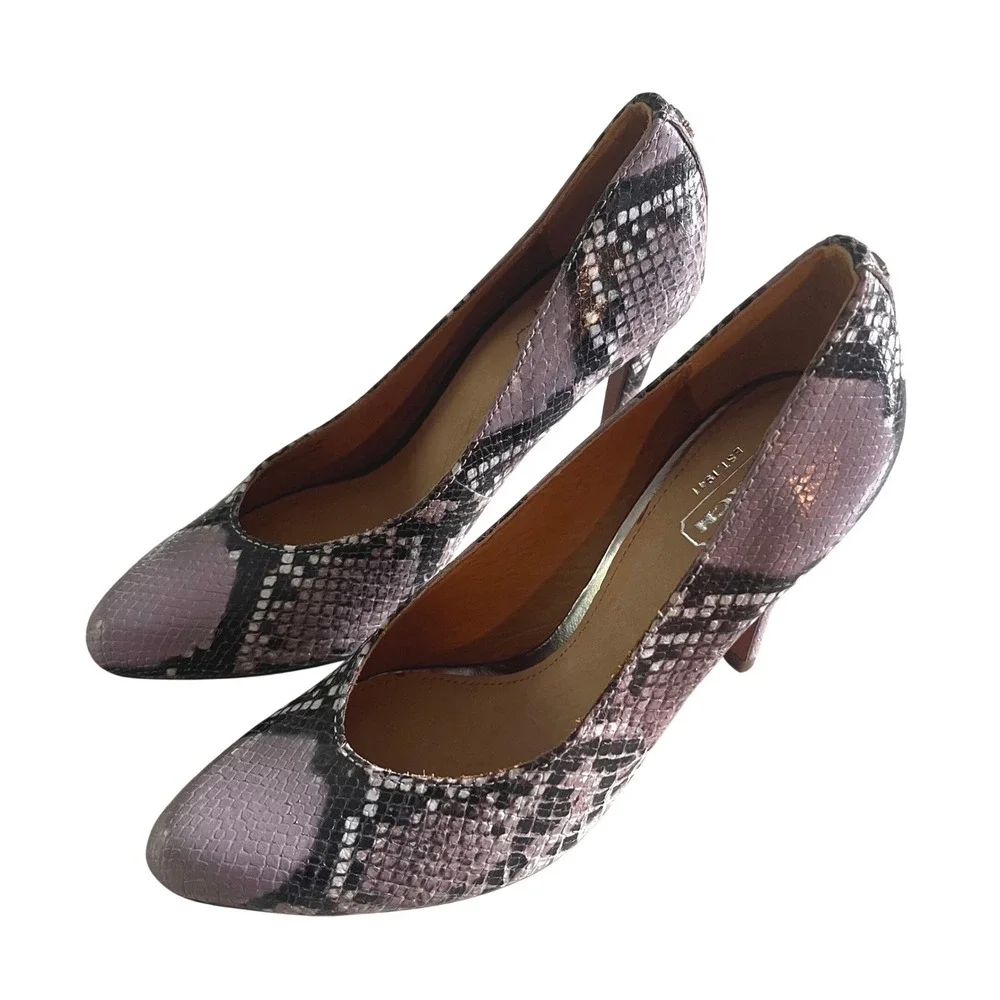 Coach Snakeskin Pumps Womens 6.5 B Lavender Black Pointed Toe Stiletto Heels